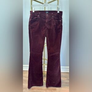 Citizens Of Humanity Burgundy Velvet High Rise Flare Pants